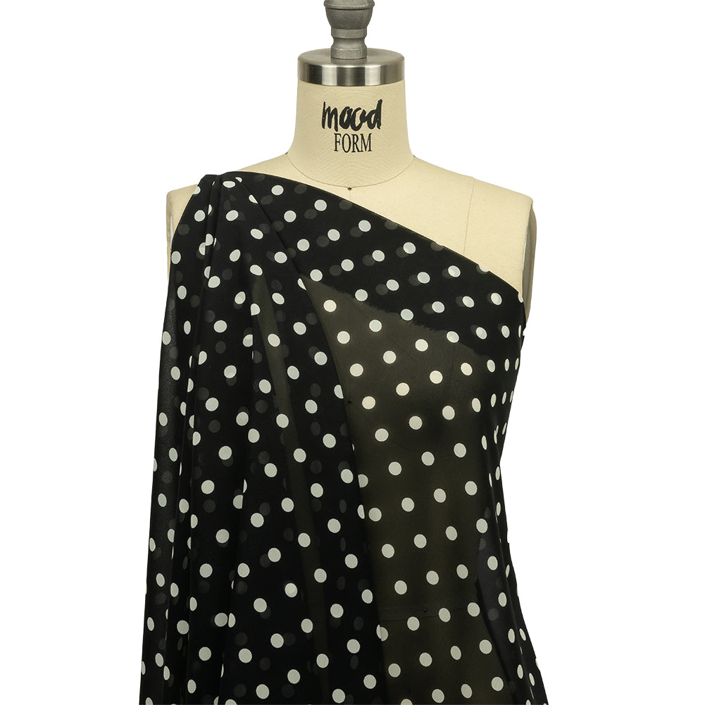 Famous Australian Designer Black and White Polka Dots Polyester Georgette Famous Australian Designer Black and White Polka Dots Polyester Georgette