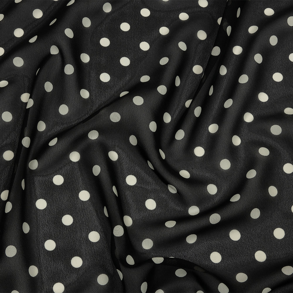 Famous Australian Designer Black and White Polka Dots Polyester Georgette Famous Australian Designer Black and White Polka Dots Polyester Georgette