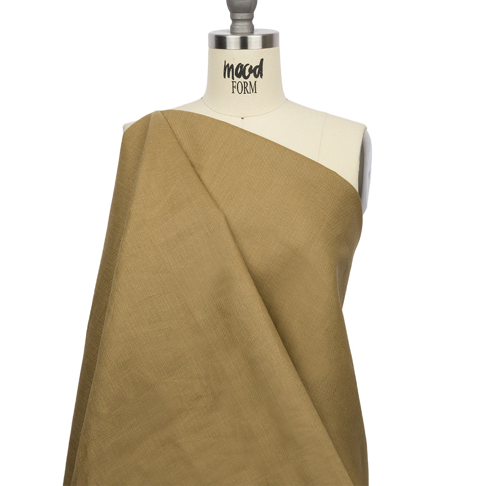 Famous Australian Designer Khaki Medium Weight Linen Woven with White Fused Backing Drape Famous Australian Designer Khaki Medium Weight Linen Woven with White Fused Backing Drape