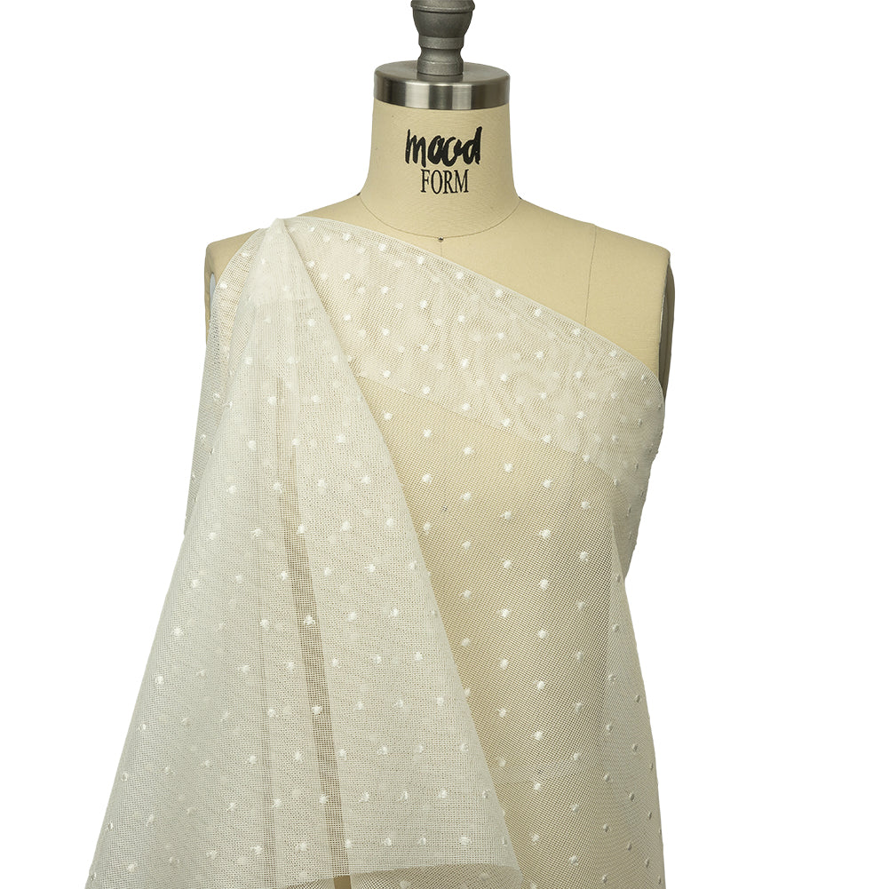 Famous Australian Designer White Sand Embroidered Polka Dots Woven Mesh Detail Famous Australian Designer White Sand Embroidered Polka Dots Woven Mesh Detail