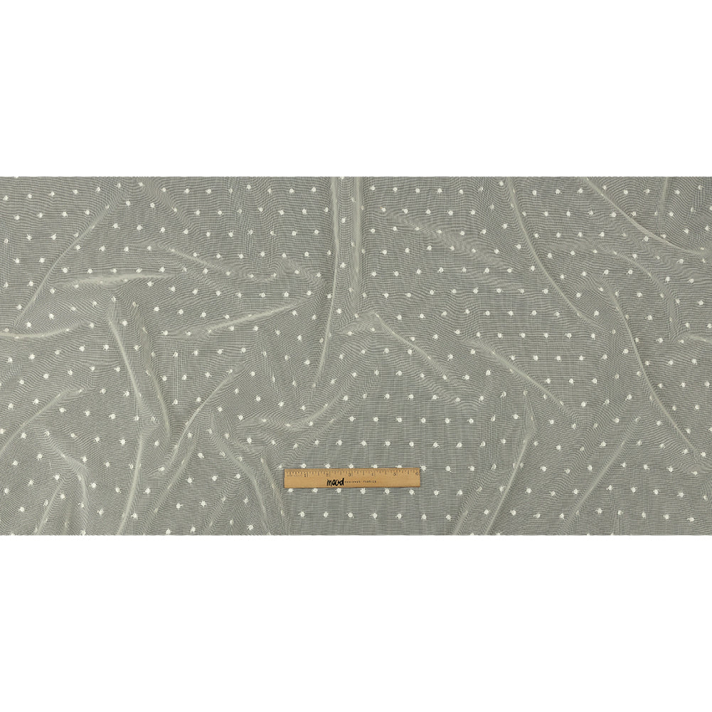 Famous Australian Designer White Sand Embroidered Polka Dots Woven Mesh Drape Famous Australian Designer White Sand Embroidered Polka Dots Woven Mesh Drape