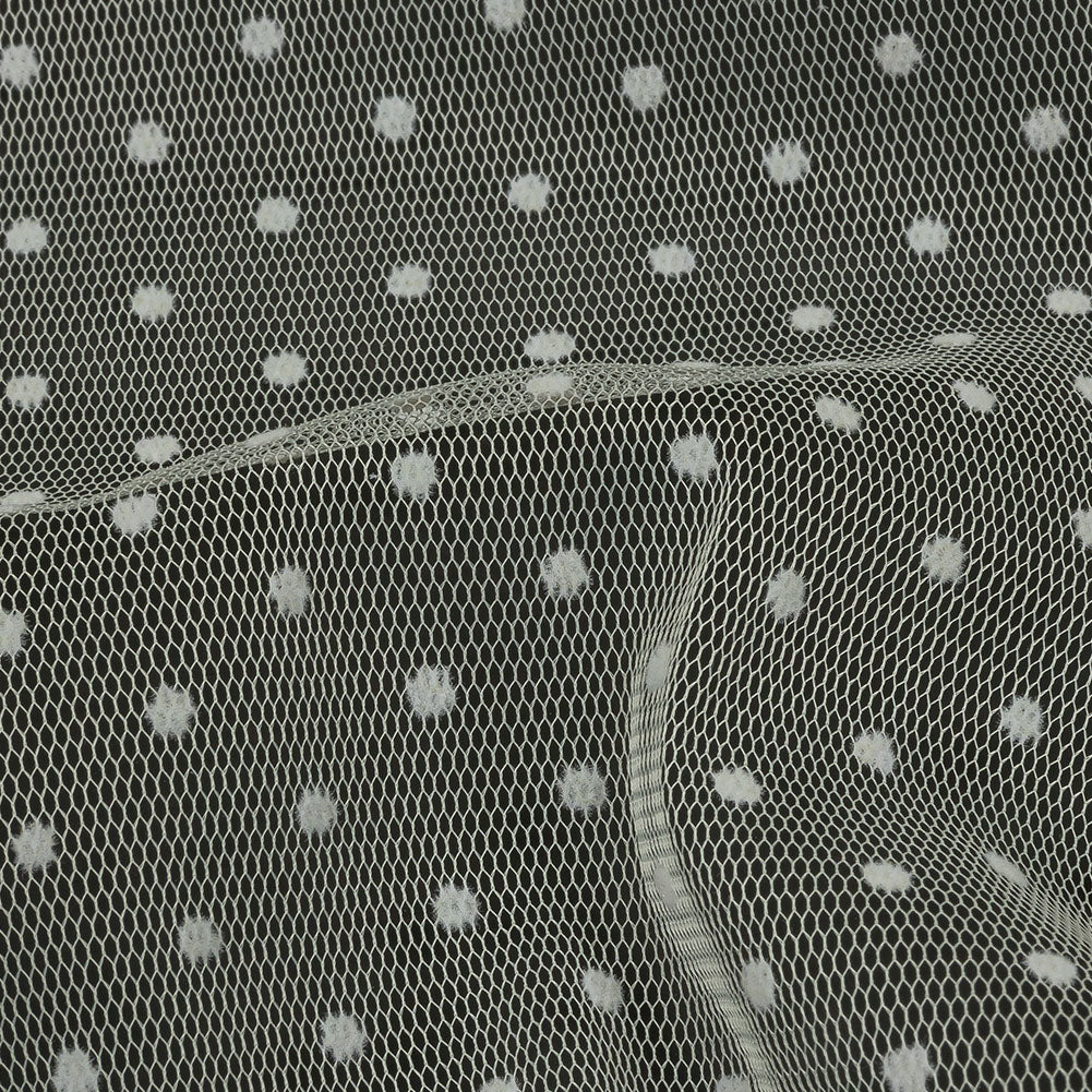 Famous Australian Designer Cream Flocked Polka Dotted Point D'esprit Detail Famous Australian Designer Cream Flocked Polka Dotted Point D'esprit Detail