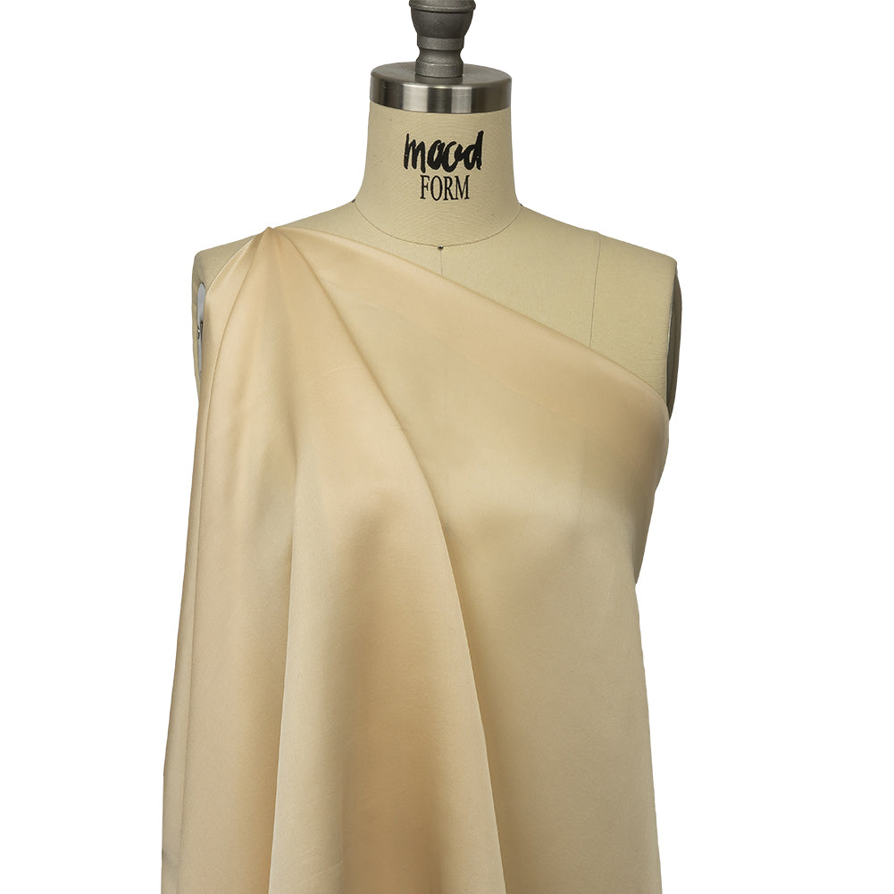 Famous Australian Designer Champagne Satin Faced Silk Chiffon Drape Famous Australian Designer Champagne Satin Faced Silk Chiffon Drape