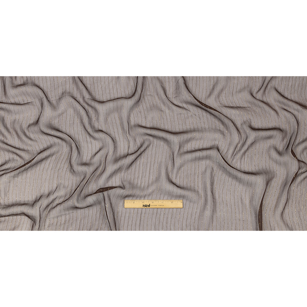 Famous Australian Designer Brown and Gold Metallic Pinstripes Crinkled Silk Chiffon Full Famous Australian Designer Brown and Gold Metallic Pinstripes Crinkled Silk Chiffon Full