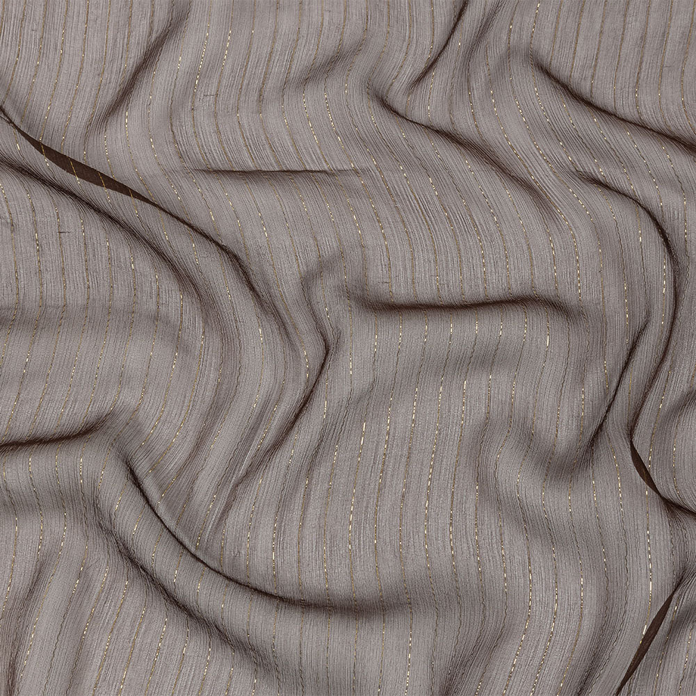 Famous Australian Designer Brown and Gold Metallic Pinstripes Crinkled Silk Chiffon Famous Australian Designer Brown and Gold Metallic Pinstripes Crinkled Silk Chiffon