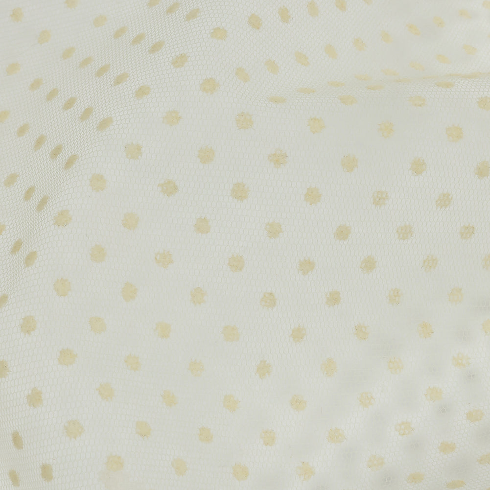 Famous Australian Designer Oyster White Flocked Polka Dots Point D'esprit Detail Famous Australian Designer Oyster White Flocked Polka Dots Point D'esprit Detail
