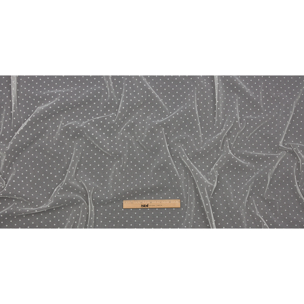Famous Australian Designer Ivory Flocked Dots Polyester Mesh Full Famous Australian Designer Ivory Flocked Dots Polyester Mesh Full