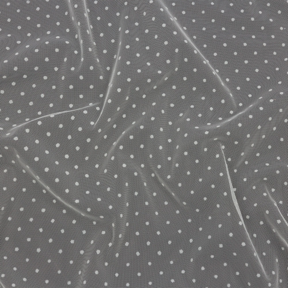 Famous Australian Designer Ivory Flocked Dots Polyester Mesh Famous Australian Designer Ivory Flocked Dots Polyester Mesh
