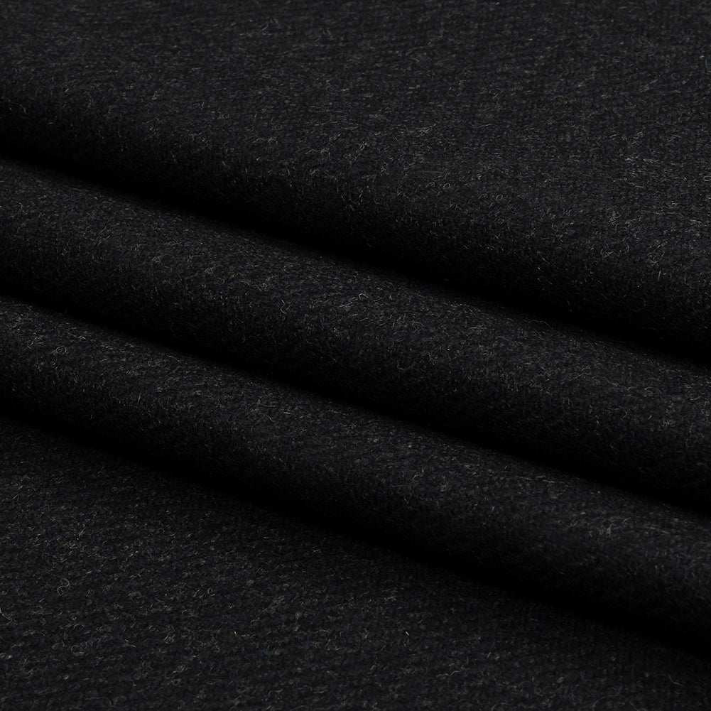 Famous Designer Navy and Black Subtle Plaid Felted Wool Heavyweight Suiting Folded Famous Designer Navy and Black Subtle Plaid Felted Wool Heavyweight Suiting Folded