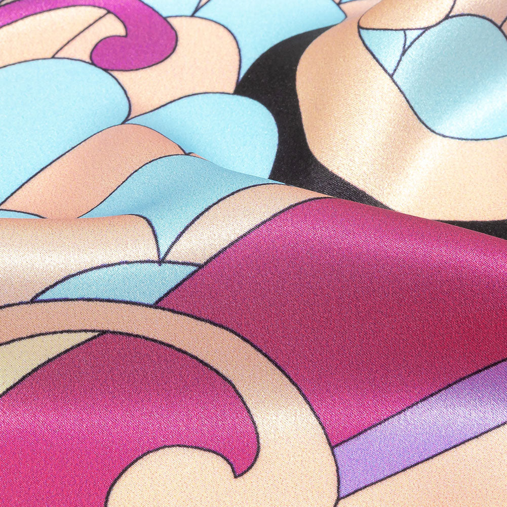 Italian Orange, Peach and Sky Scales and Swirls Silk Charmeuse Folded Italian Orange, Peach and Sky Scales and Swirls Silk Charmeuse Folded