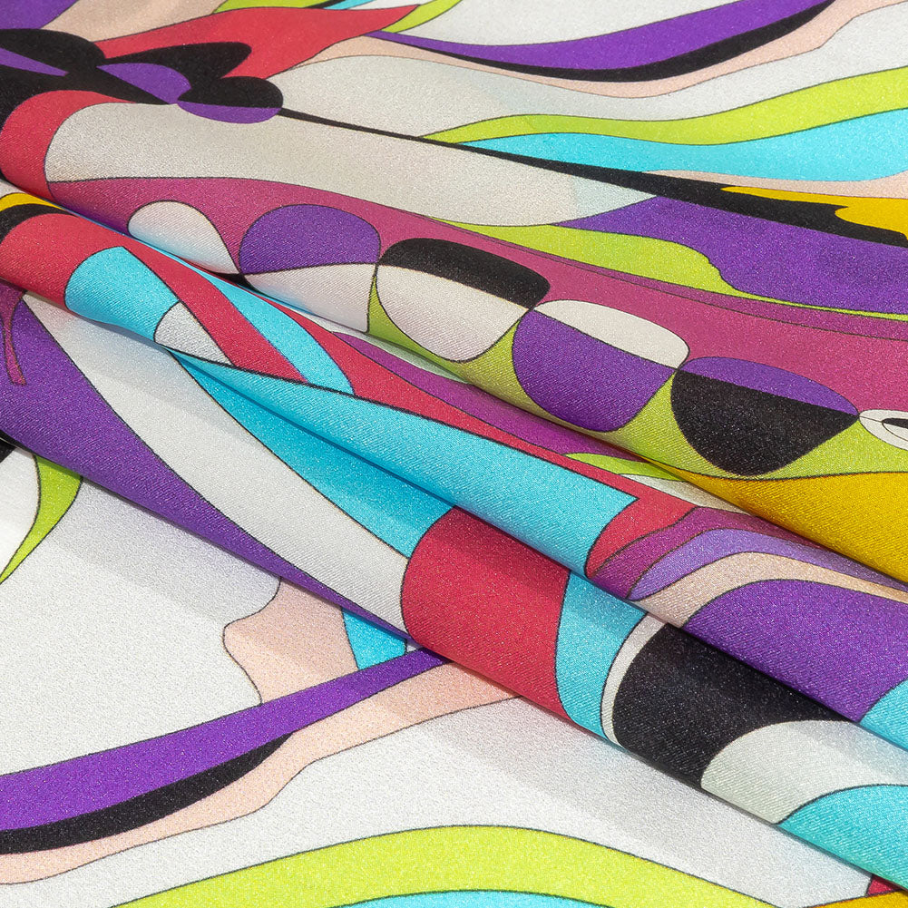 Italian Fuchsia, Purple, and Green Organic Geometry Silk Charmeuse Full Italian Fuchsia, Purple, and Green Organic Geometry Silk Charmeuse Full