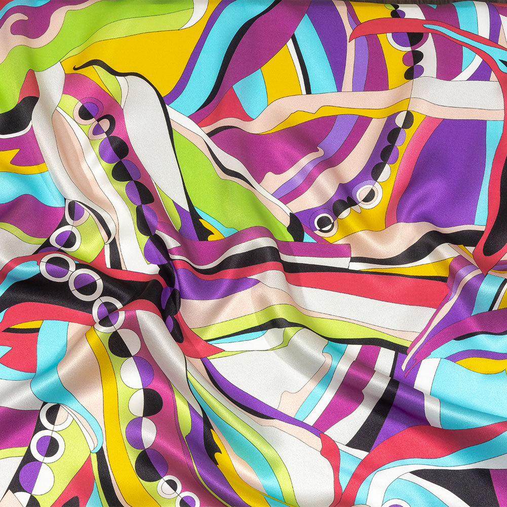 Italian Fuchsia, Purple, and Green Organic Geometry Silk Charmeuse Italian Fuchsia, Purple, and Green Organic Geometry Silk Charmeuse