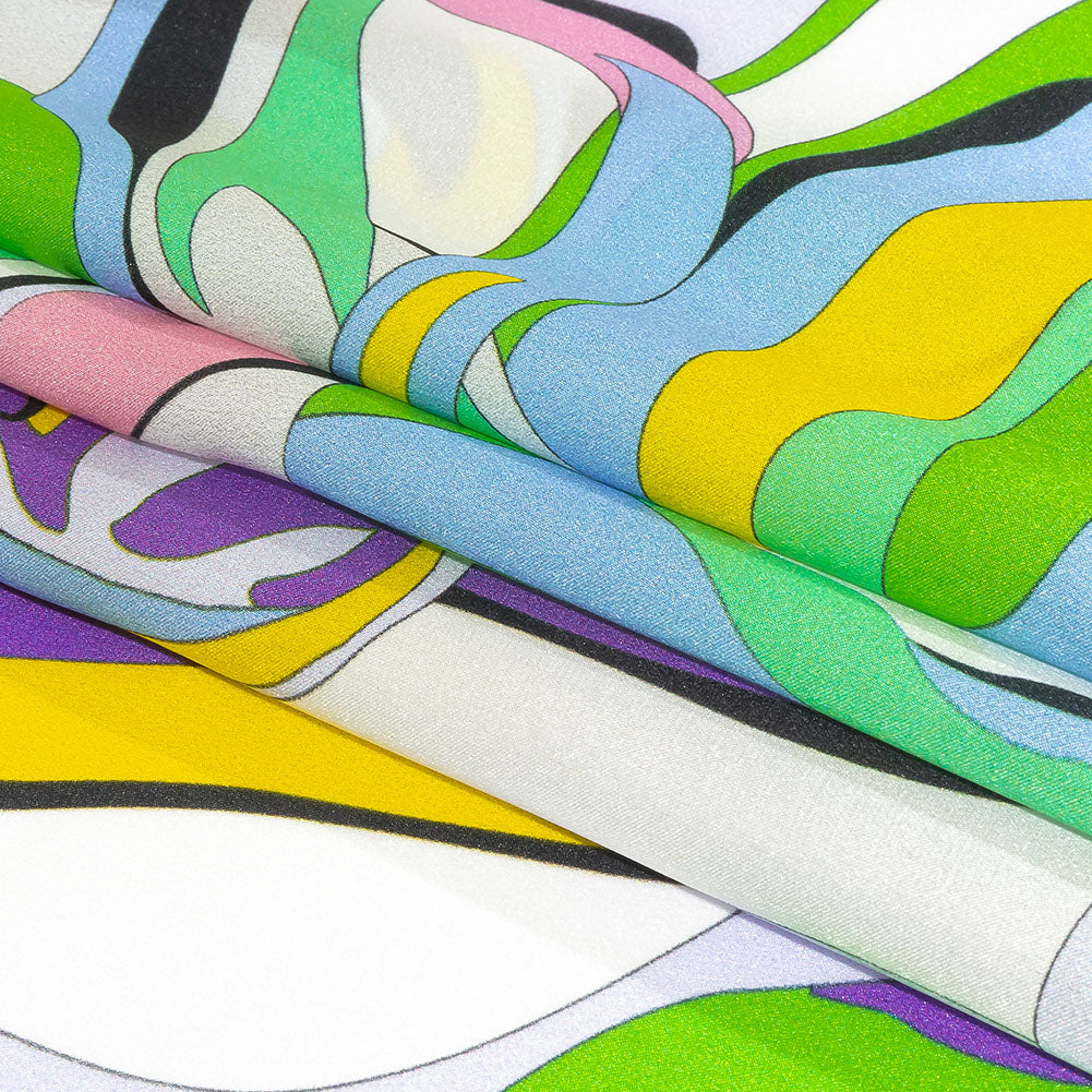 Italian Purple, Green and Yellow Organic Geometry Silk Charmeuse Full Italian Purple, Green and Yellow Organic Geometry Silk Charmeuse Full