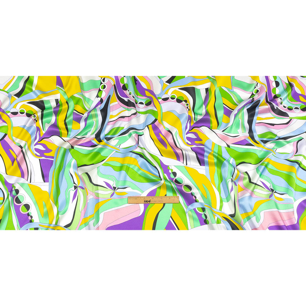 Italian Purple, Green and Yellow Organic Geometry Silk Charmeuse Drape Italian Purple, Green and Yellow Organic Geometry Silk Charmeuse Drape