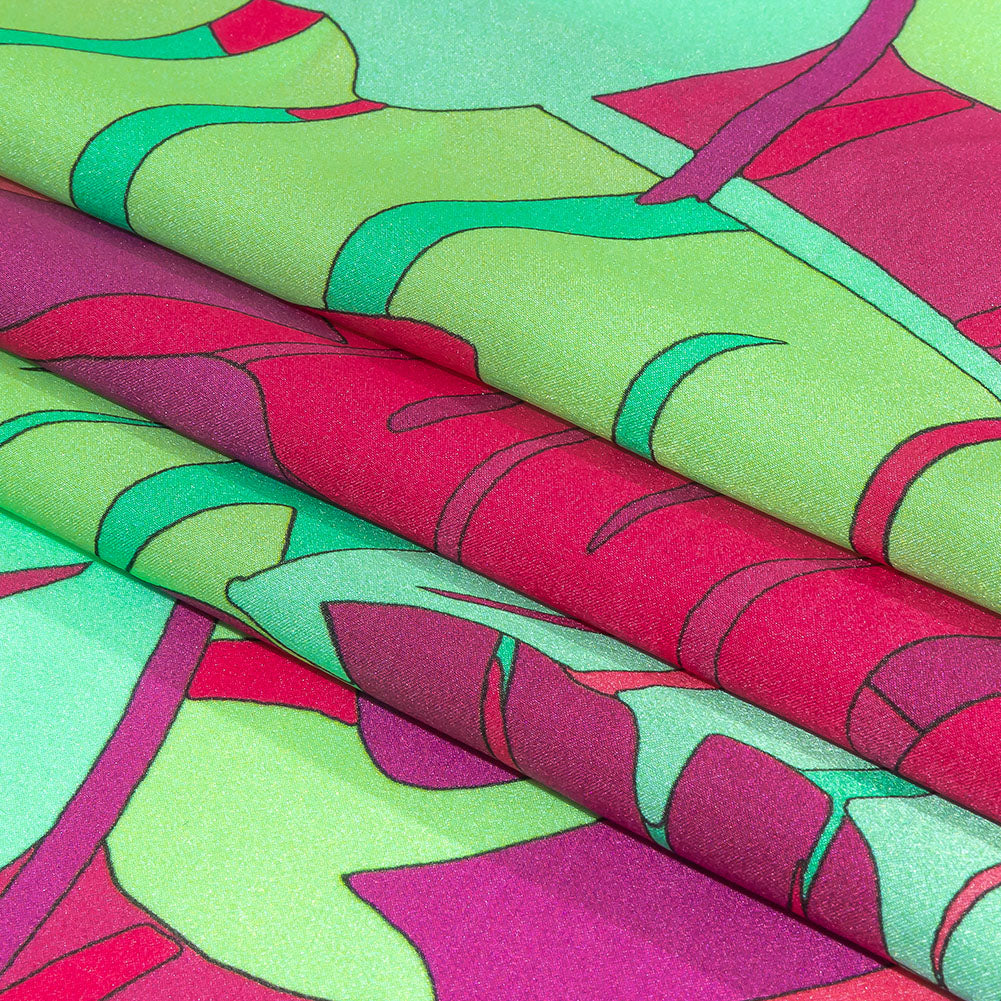 Italian Fuchsia, Hot Pink and Mint Jungle Leaves Silk Charmeuse Full Italian Fuchsia, Hot Pink and Mint Jungle Leaves Silk Charmeuse Full