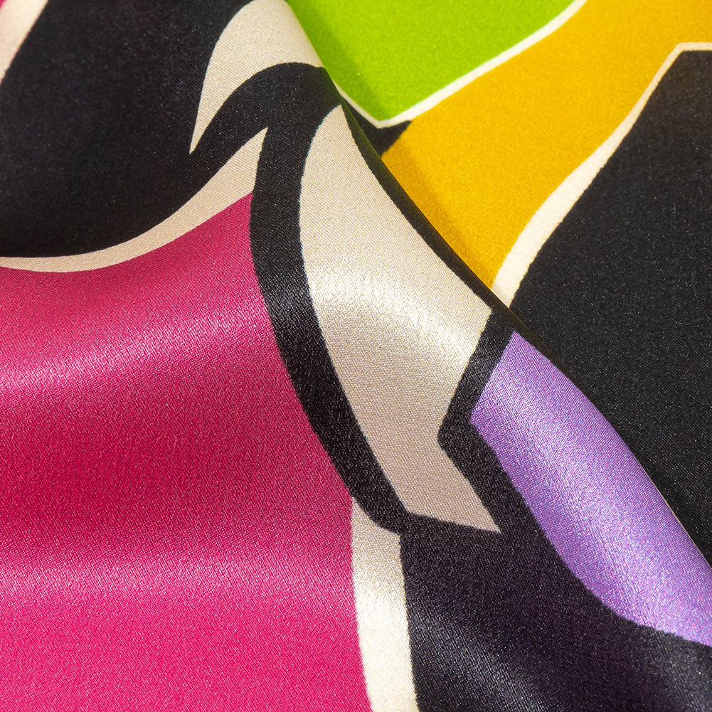 Italian Gold, Lilac and Lime Geometric Floral Silk Charmeuse Folded Italian Gold, Lilac and Lime Geometric Floral Silk Charmeuse Folded