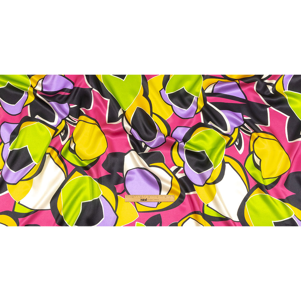 Italian Gold, Lilac and Lime Geometric Floral Silk Charmeuse Drape Italian Gold, Lilac and Lime Geometric Floral Silk Charmeuse Drape