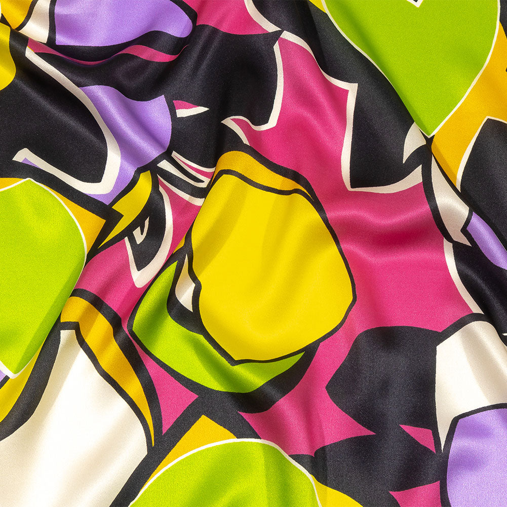 Italian Gold, Lilac and Lime Geometric Floral Silk Charmeuse Italian Gold, Lilac and Lime Geometric Floral Silk Charmeuse