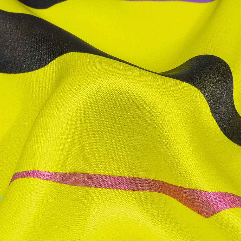 Italian Seafoam, Purple and Yellow Bold Naturals Silk Charmeuse Folded Italian Seafoam, Purple and Yellow Bold Naturals Silk Charmeuse Folded