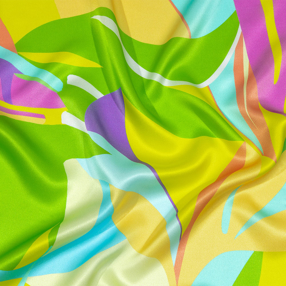 Italian Yellow, Green and Purple Bold Naturals Silk Charmeuse Italian Yellow, Green and Purple Bold Naturals Silk Charmeuse