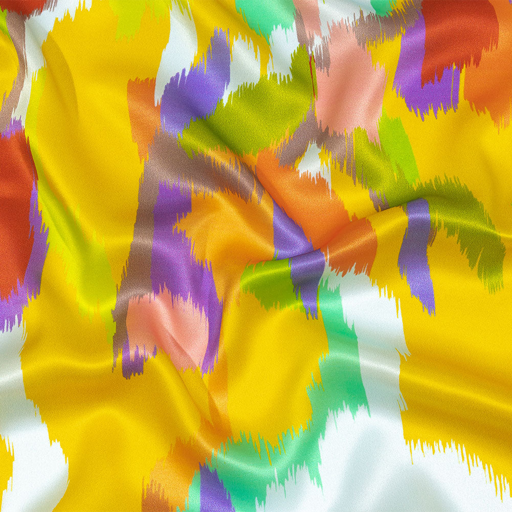 Italian Yellow, Green and Red Ikat Paradise Silk Charmeuse Italian Yellow, Green and Red Ikat Paradise Silk Charmeuse