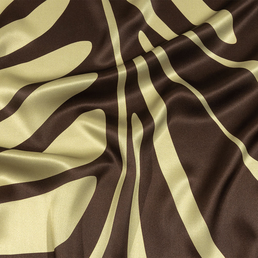 Italian Brown and Beige Oversized Leaves Silk Charmeuse Italian Brown and Beige Oversized Leaves Silk Charmeuse