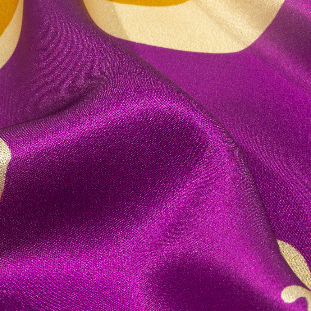 Italian Purple, Gold and Beige Ornamental Floral Silk Charmeuse Folded Italian Purple, Gold and Beige Ornamental Floral Silk Charmeuse Folded