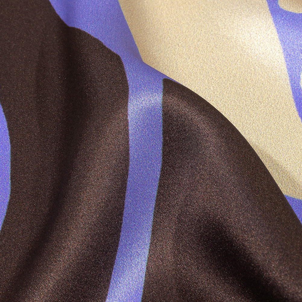 Italian Brown, Blue and Green Abstracted Floral Silk Charmeuse Folded Italian Brown, Blue and Green Abstracted Floral Silk Charmeuse Folded