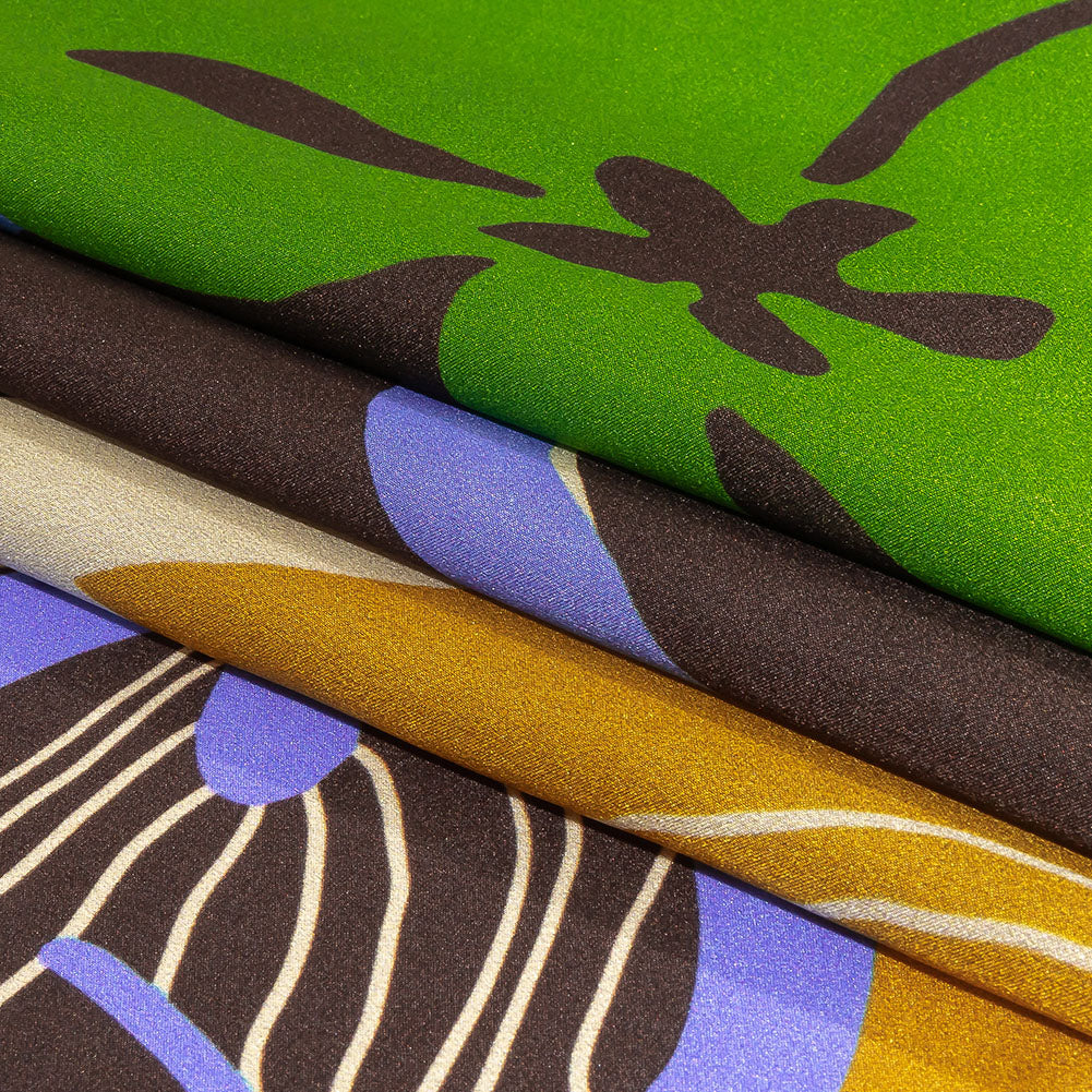 Italian Brown, Blue and Green Abstracted Floral Silk Charmeuse Full Italian Brown, Blue and Green Abstracted Floral Silk Charmeuse Full