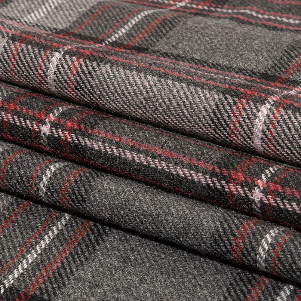 Balenciaga Italian Gray, Biking Red and Violet Ice Plaid Wool Twill Folded Balenciaga Italian Gray, Biking Red and Violet Ice Plaid Wool Twill Folded