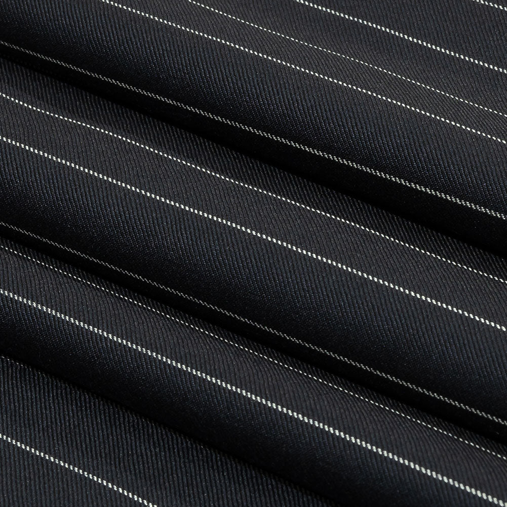 Balenciaga British Midnight Navy and Light Gray Pinstriped Super 180 Virgin Wool and Cashmere Twill Suiting Folded Balenciaga British Midnight Navy and Light Gray Pinstriped Super 180 Virgin Wool and Cashmere Twill Suiting Folded