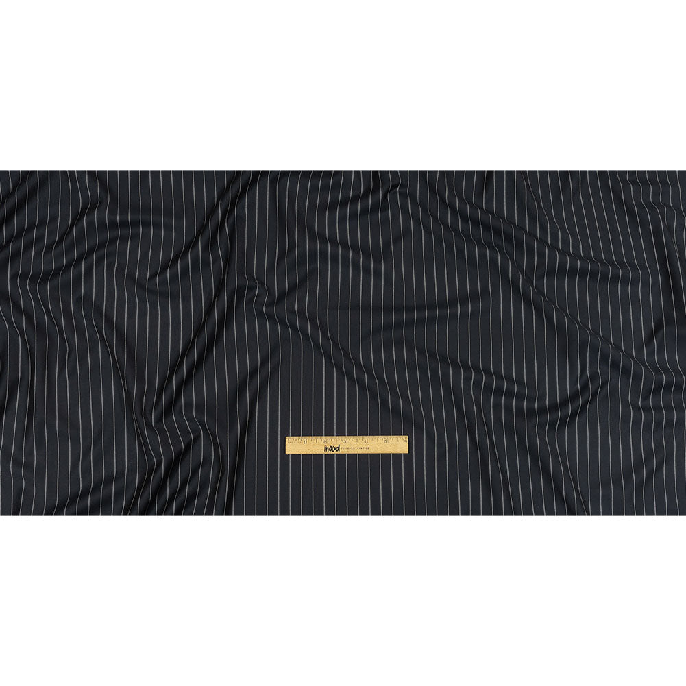 Balenciaga British Midnight Navy and Light Gray Pinstriped Super 180 Virgin Wool and Cashmere Twill Suiting Full Balenciaga British Midnight Navy and Light Gray Pinstriped Super 180 Virgin Wool and Cashmere Twill Suiting Full
