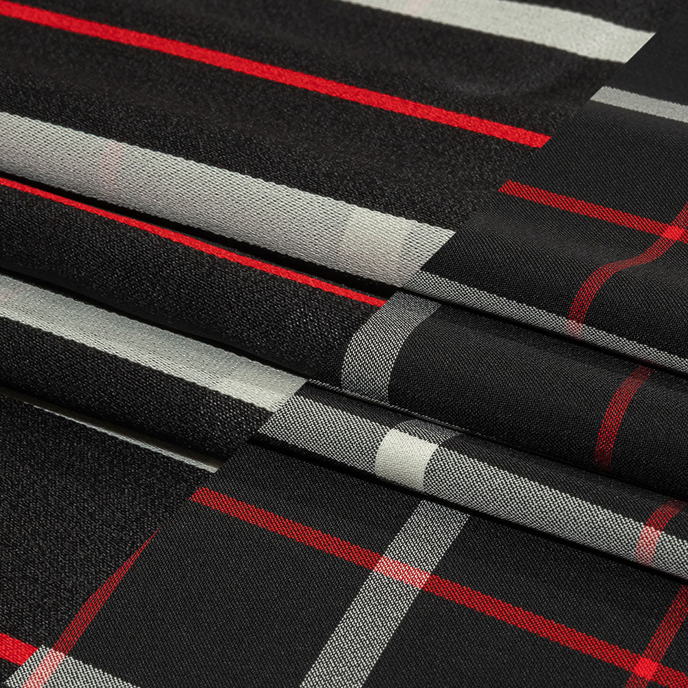 Balenciaga Italian Black, Star White and Red Checked and Striped Double Faced Fluid Viscose Crepe Back Twill Folded Balenciaga Italian Black, Star White and Red Checked and Striped Double Faced Fluid Viscose Crepe Back Twill Folded