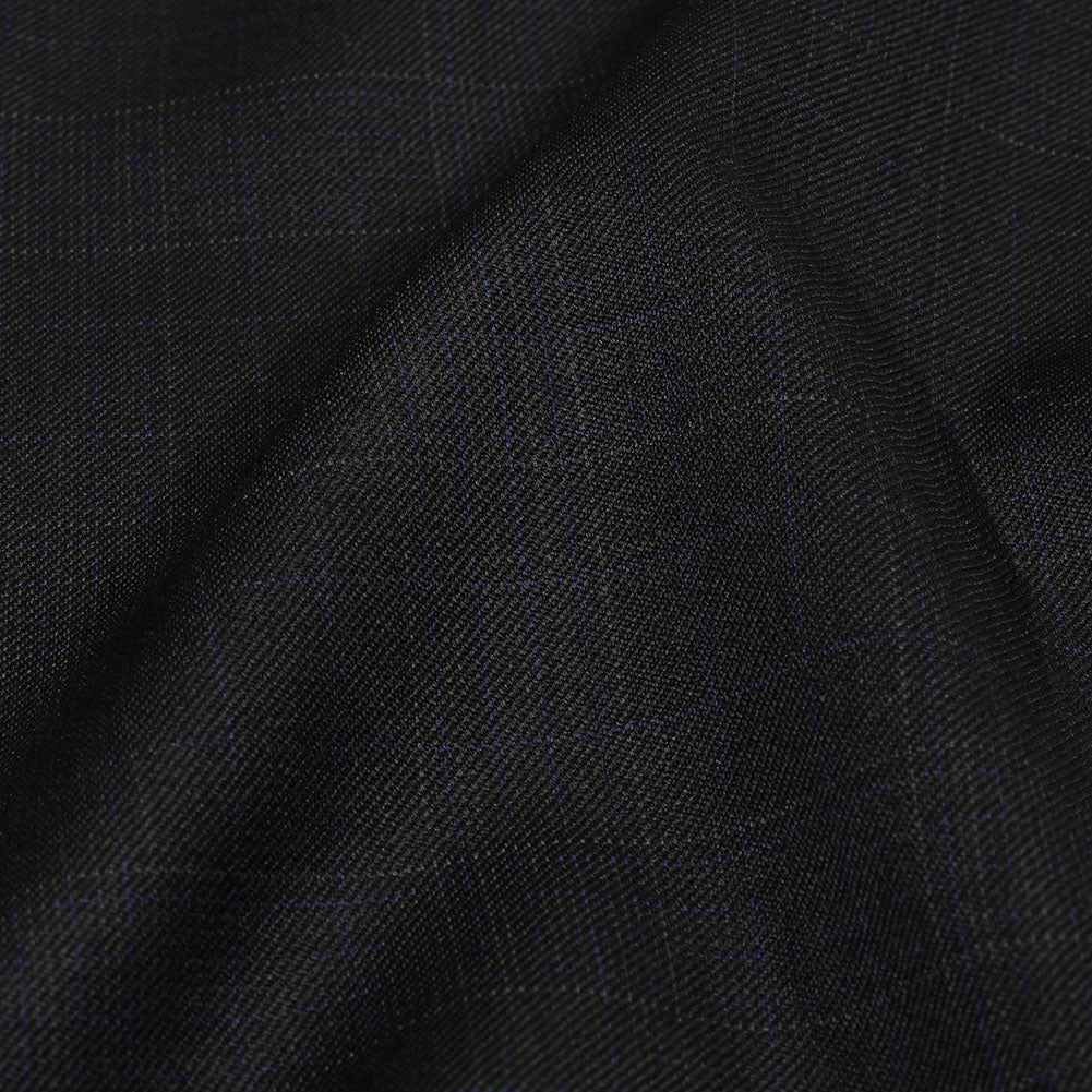 Balenciaga Italian Blue and Charcoal Plaid Virgin Wool Suiting Detail Balenciaga Italian Blue and Charcoal Plaid Virgin Wool Suiting Detail