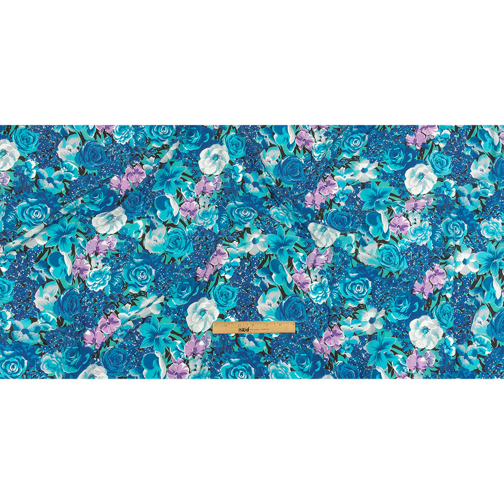 Balenciaga Italian Blue, Purple and Meteorite Floral Polyester Crepe de Chine Full Balenciaga Italian Blue, Purple and Meteorite Floral Polyester Crepe de Chine Full