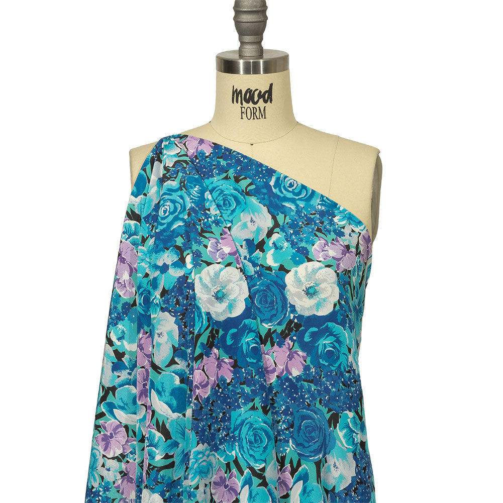 Balenciaga Italian Blue, Purple and Meteorite Floral Polyester Crepe de Chine Drape Balenciaga Italian Blue, Purple and Meteorite Floral Polyester Crepe de Chine Drape