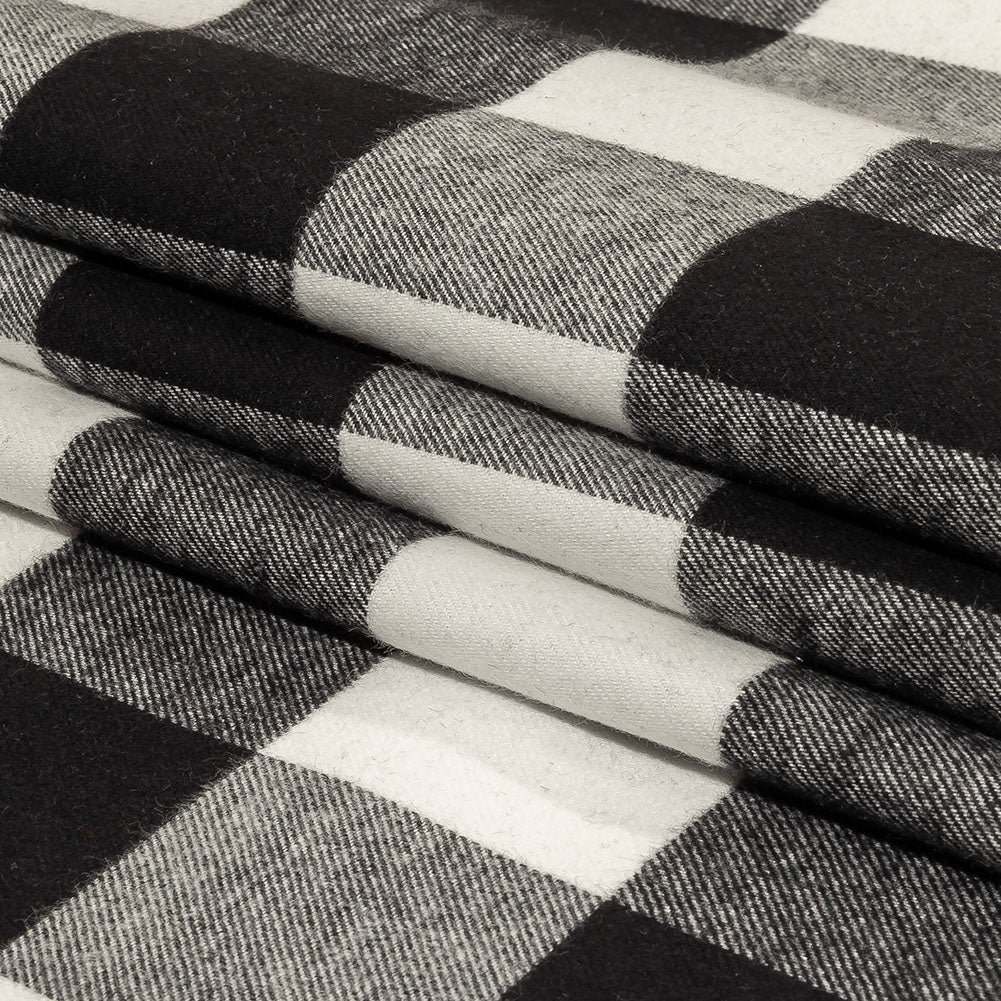 Balenciaga Italian Black and White Alyssum Buffalo Check Brushed Cotton Twill Flannel Folded Balenciaga Italian Black and White Alyssum Buffalo Check Brushed Cotton Twill Flannel Folded