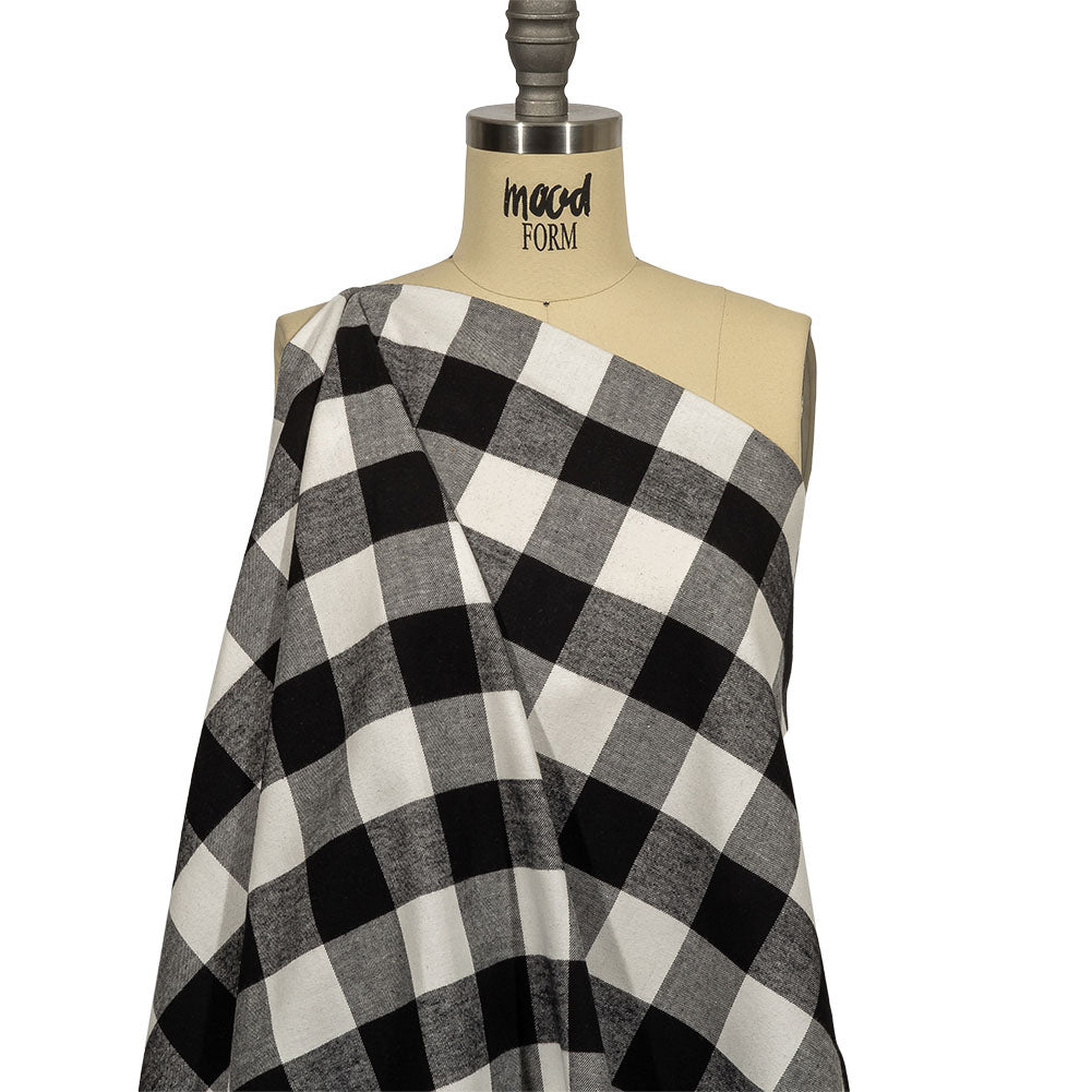 Balenciaga Italian Black and White Alyssum Buffalo Check Brushed Cotton Twill Flannel Drape Balenciaga Italian Black and White Alyssum Buffalo Check Brushed Cotton Twill Flannel Drape