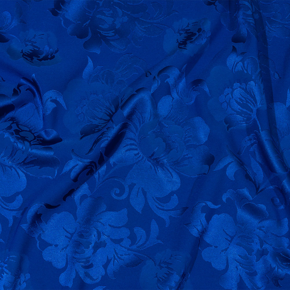 Balenciaga Italian Royal Blue Floral Tonal Stretch Viscose and Polyester Jacquard Balenciaga Italian Royal Blue Floral Tonal Stretch Viscose and Polyester Jacquard