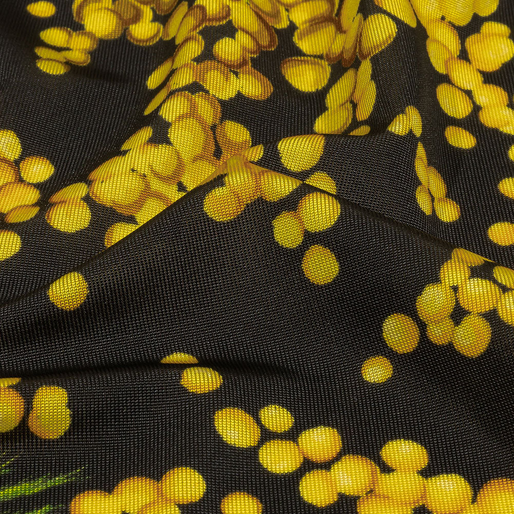Balenciaga Italian Yellow, Green and Black Lemon Bubbles and Herbs Stretch Viscose Jersey Detail Balenciaga Italian Yellow, Green and Black Lemon Bubbles and Herbs Stretch Viscose Jersey Detail