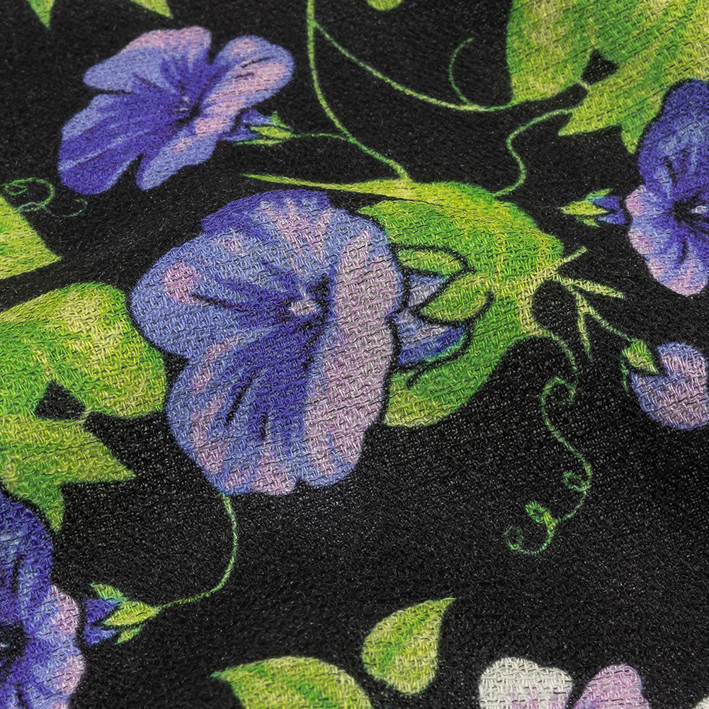 Balenciaga Italian Purple, Vibrant Green and Black Violets Wool Crepe Folded Balenciaga Italian Purple, Vibrant Green and Black Violets Wool Crepe Folded