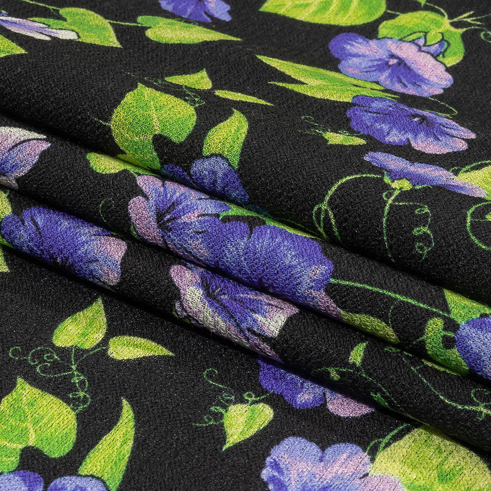 Balenciaga Italian Purple, Vibrant Green and Black Violets Wool Crepe Full Balenciaga Italian Purple, Vibrant Green and Black Violets Wool Crepe Full