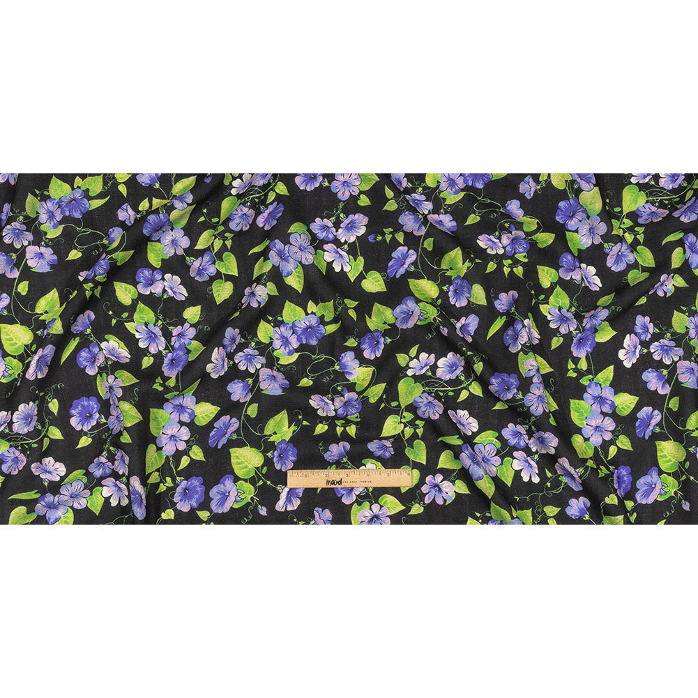 Balenciaga Italian Purple, Vibrant Green and Black Violets Wool Crepe Drape Balenciaga Italian Purple, Vibrant Green and Black Violets Wool Crepe Drape