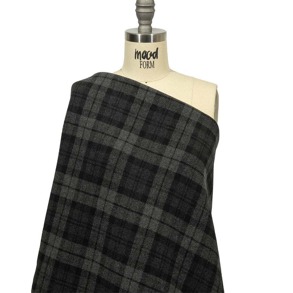 Balenciaga Italian Black and Raven Tartan Cashmere and Wool Blend Double Cloth Coating Drape Balenciaga Italian Black and Raven Tartan Cashmere and Wool Blend Double Cloth Coating Drape