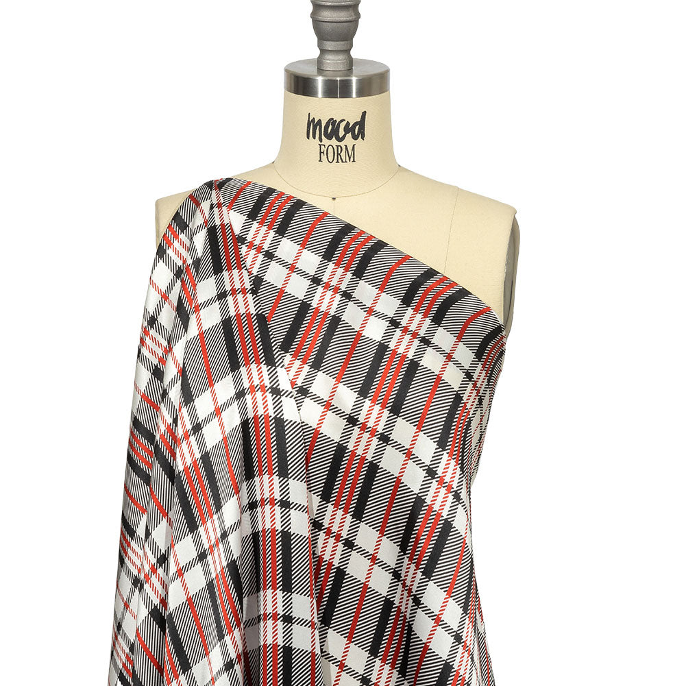 Balenciaga Italian Red, Black and White Plaid Silk Charmeuse Detail Balenciaga Italian Red, Black and White Plaid Silk Charmeuse Detail