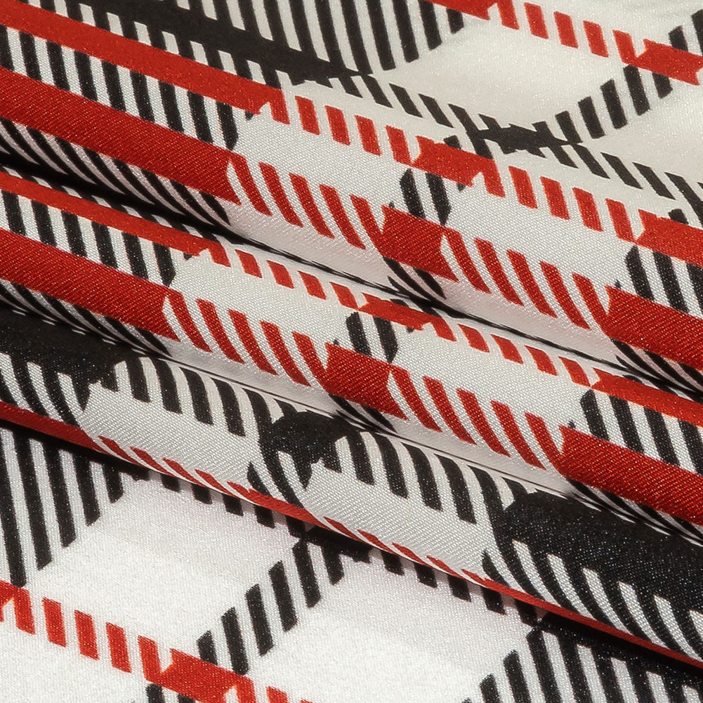 Balenciaga Italian Red, Black and White Plaid Silk Charmeuse Full Balenciaga Italian Red, Black and White Plaid Silk Charmeuse Full