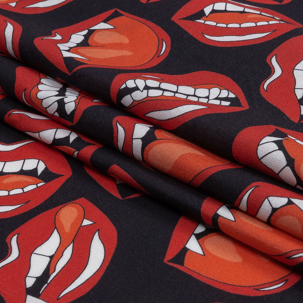 Mercerized Organic Egyptian Cotton Voile - Red and Black Vampire Lips - Toulouse Collection Mercerized Organic Egyptian Cotton Voile - Red and Black Vampire Lips - Toulouse Collection