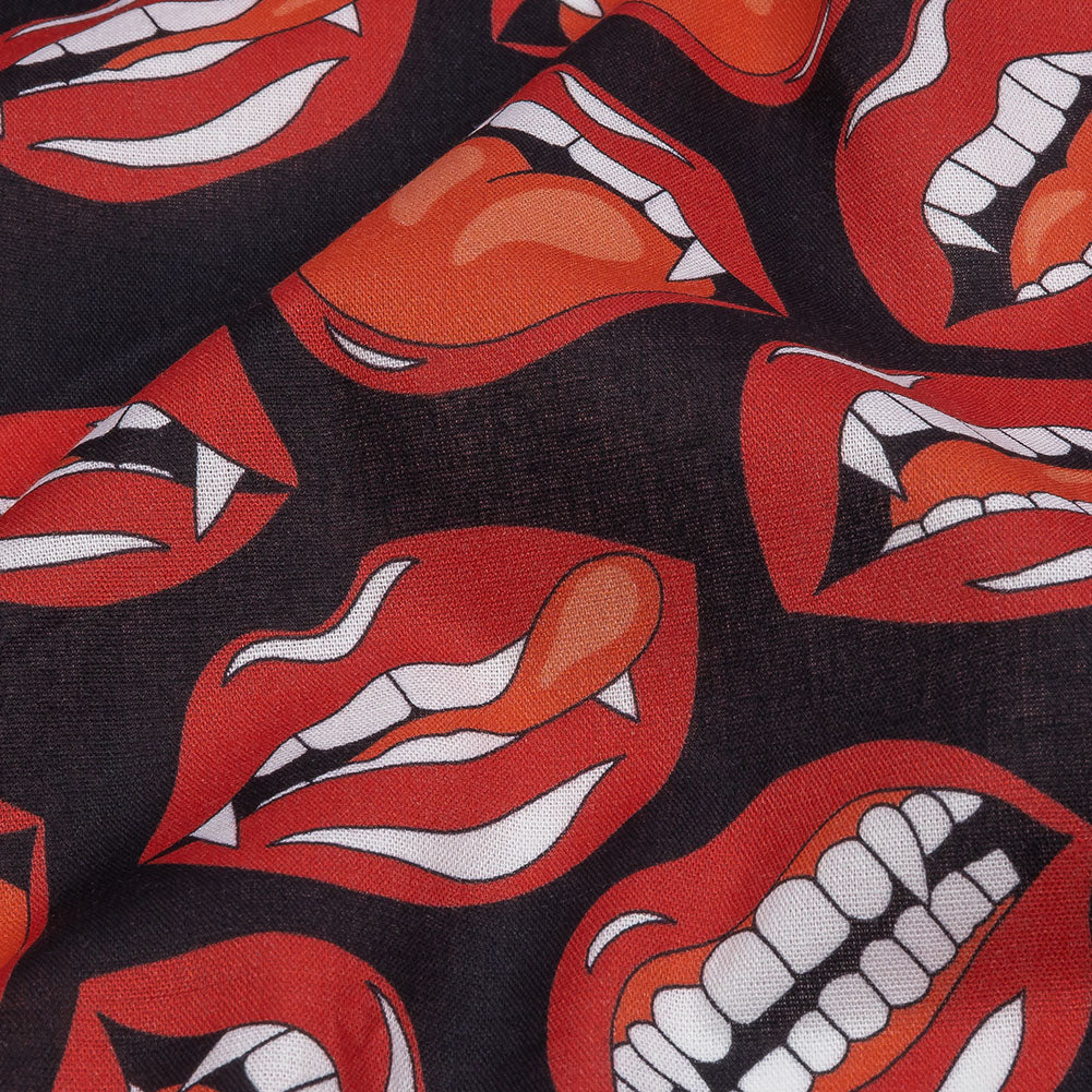 Mercerized Organic Egyptian Cotton Voile - Red and Black Vampire Lips - Toulouse Collection Mercerized Organic Egyptian Cotton Voile - Red and Black Vampire Lips - Toulouse Collection