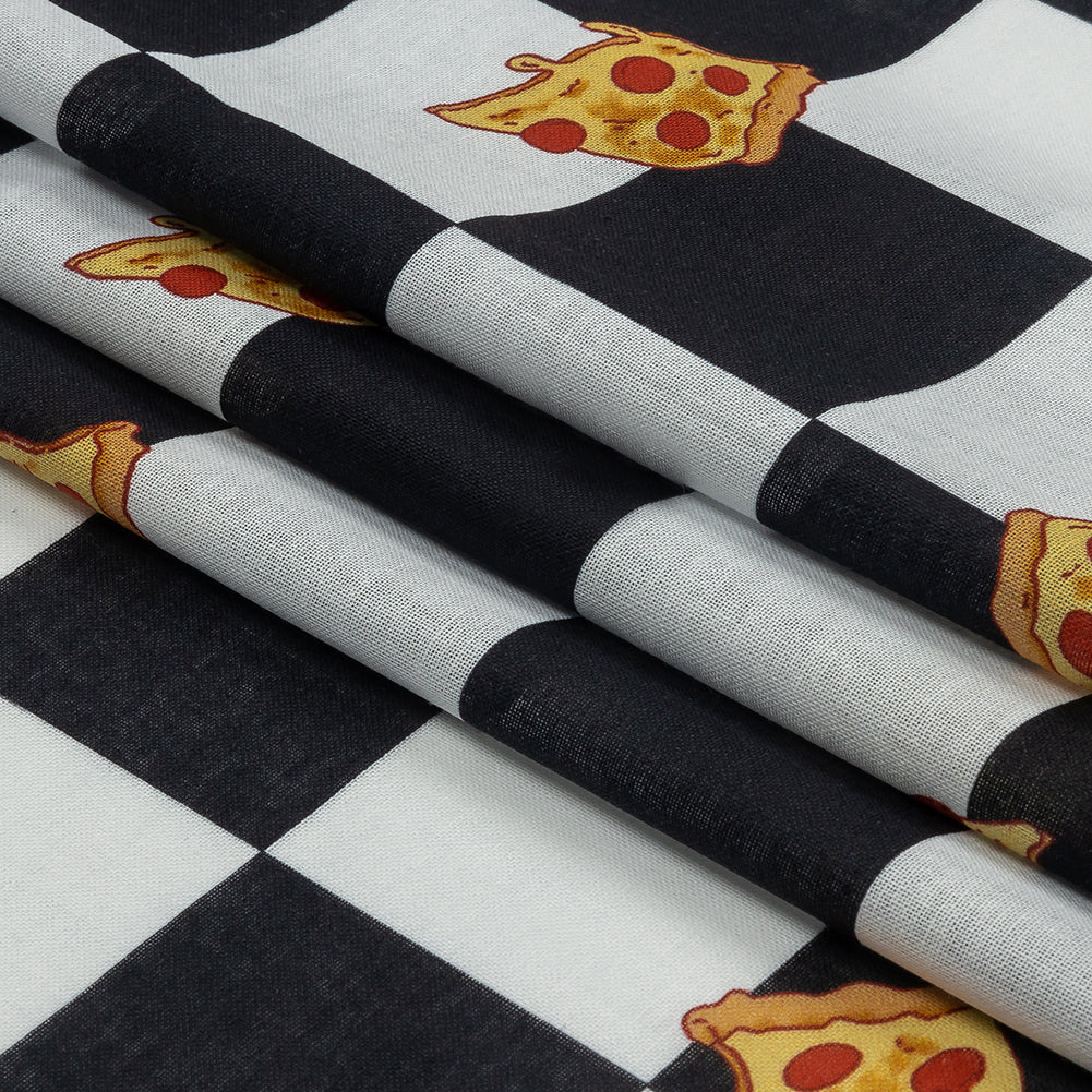 Mercerized Organic Egyptian Cotton Voile - Black, White and Yellow Pizza Check - Toulouse Collection - Folded Mercerized Organic Egyptian Cotton Voile - Black, White and Yellow Pizza Check - Toulouse Collection - Folded