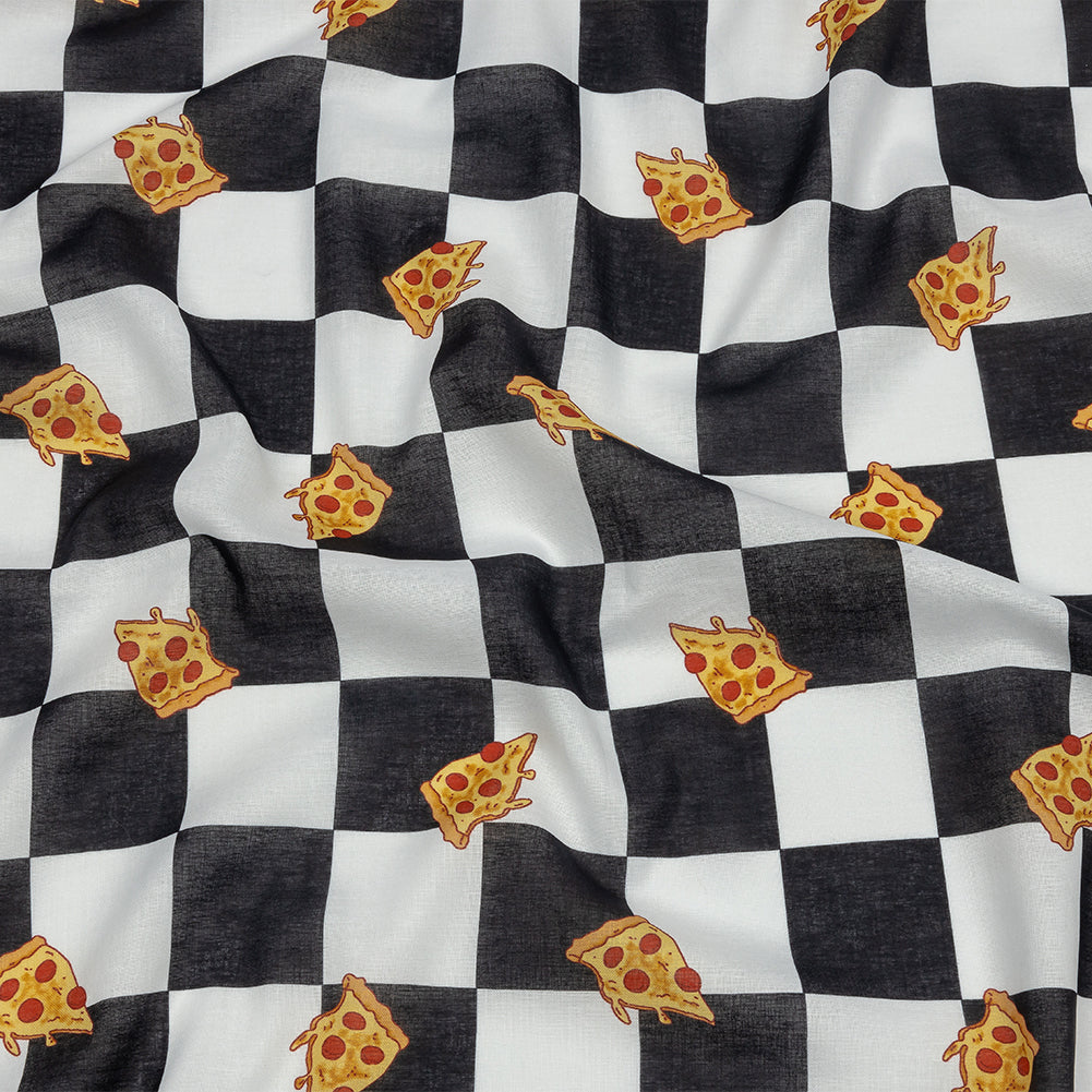 Mercerized Organic Egyptian Cotton Voile - Black, White and Yellow Pizza Check - Toulouse Collection Mercerized Organic Egyptian Cotton Voile - Black, White and Yellow Pizza Check - Toulouse Collection